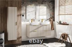 Double Vanity Unit Bathroom Wall Drawers Sit 2 On Sinks Countertop Beige Adel