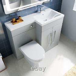 ELEGANT Bathroom Vanity Units Sink Grey with D-shape Toilet Storage Furniture