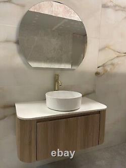 EX Display Fluted Oak Bathroom Vanity Unit With LED Mirror, Basin, Tap, Worktop