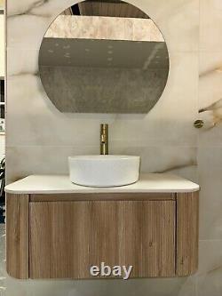 EX Display Fluted Oak Bathroom Vanity Unit With LED Mirror, Basin, Tap, Worktop