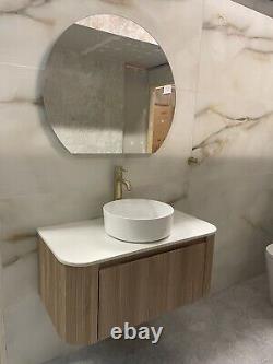 EX Display Fluted Oak Bathroom Vanity Unit With LED Mirror, Basin, Tap, Worktop