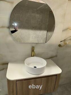 EX Display Fluted Oak Bathroom Vanity Unit With LED Mirror, Basin, Tap, Worktop