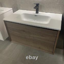 EX Display Wall Hung Wood Vanity Unit & Ceramic Basin With Tap