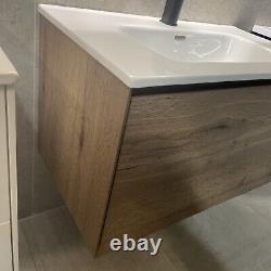 EX Display Wall Hung Wood Vanity Unit & Ceramic Basin With Tap