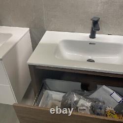 EX Display Wall Hung Wood Vanity Unit & Ceramic Basin With Tap