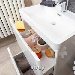 Eaton Gloss White Bathroom Floor Standing Vanity Unit & Resin Basin Sink 600mm