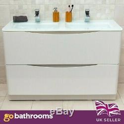 Eaton Gloss White Bathroom Standing Double Vanity Unit 120cm Glass Basin Sink