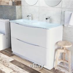 Eaton Gloss White Bathroom Standing Double Vanity Unit 120cm Glass Basin Sink