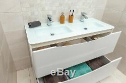 Eaton Gloss White Bathroom Standing Double Vanity Unit 120cm Glass Basin Sink