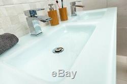 Eaton Gloss White Bathroom Standing Double Vanity Unit 120cm Glass Basin Sink