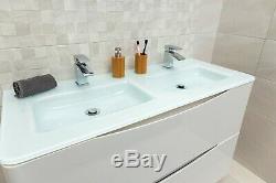 Eaton Gloss White Bathroom Standing Double Vanity Unit 120cm Glass Basin Sink