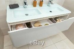 Eaton Gloss White Bathroom Standing Double Vanity Unit 120cm Glass Basin Sink