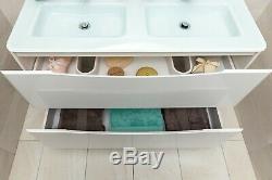 Eaton Gloss White Bathroom Standing Double Vanity Unit 120cm Glass Basin Sink