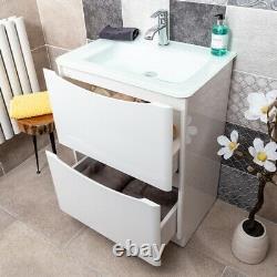Eaton Gloss White Bathroom Standing Vanity Unit White Glass Basin Sink 60cm