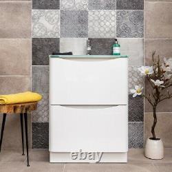Eaton Gloss White Bathroom Standing Vanity Unit White Glass Basin Sink 60cm