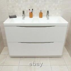Eaton Gloss White Bathroom Storage Double Sink Standing Vanity Unit Drawer 120cm