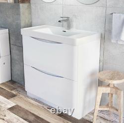 Eaton Gloss White Bathroom Storage Standing Vanity Unit Resin Basin Sink 90cm