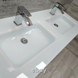 Eaton Gloss White Bathroom Storage Wall Hung Double Glass Sink Vanity Unit 120cm