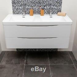 Eaton Gloss White Bathroom Storage Wall Hung Double Sink & Vanity Unit 120cm