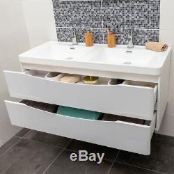 Eaton Gloss White Bathroom Storage Wall Hung Double Sink & Vanity Unit 120cm