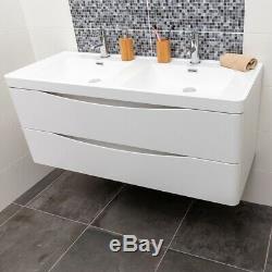 Eaton Gloss White Bathroom Storage Wall Hung Double Sink Vanity Unit 1cm