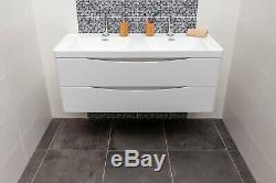 Eaton Gloss White Bathroom Storage Wall Hung Double Sink & Vanity Unit 120cm