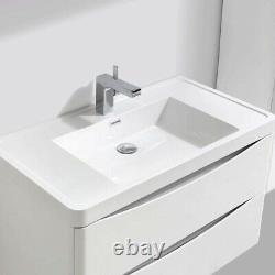 Eaton Gloss White Bathroom Storage Wall Hung Vanity Unit Resin Basin Sink 90cm