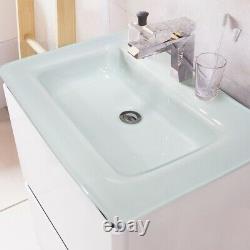 Eaton Gloss White Bathroom Wall Hung Vanity Unit White Glass Basin Sink 60cm