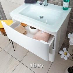 Eaton Gloss White Bathroom Wall Hung Vanity Unit White Glass Basin Sink 60cm