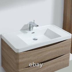 Eaton Light Ash Bathroom Wall Hung Vanity Unit Resin Basin Sink 90cm