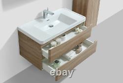 Eaton Light Ash Bathroom Wall Hung Vanity Unit Resin Basin Sink 90cm