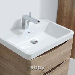 Eaton Light Ash Wood Effect Bathroom Wall Hung Vanity Unit Resin Basin Sink 60cm