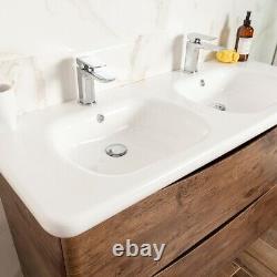 Eaton Redwood Bathroom Wall Hung Double Sink Wood Effect Vanity Unit 120cm
