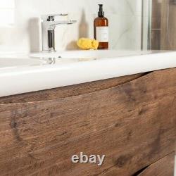 Eaton Redwood Bathroom Wall Hung Double Sink Wood Effect Vanity Unit 120cm