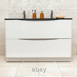 Eaton White Bathroom Standing Double Sink Vanity Unit Anthracite Glass 120cm
