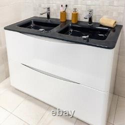 Eaton White Bathroom Standing Double Sink Vanity Unit Anthracite Glass 120cm