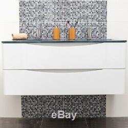 Eaton White Bathroom Wall Hung Double Anthracite Glass Sink & Vanity Unit 120cm