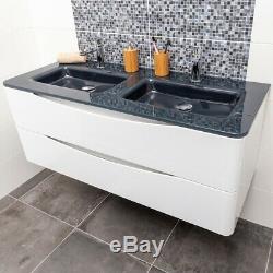 Eaton White Bathroom Wall Hung Double Anthracite Glass Sink & Vanity Unit 120cm