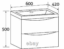Eaton White Bathroom Wall Hung Vanity Unit Anthracite Glass Basin Sink 60cm