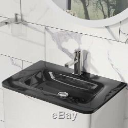 Eaton White Bathroom Wall Hung Vanity Unit Anthracite Glass Sink Basin 90cm