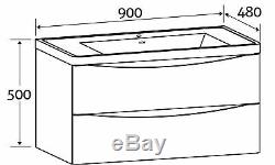 Eaton White Bathroom Wall Hung Vanity Unit Anthracite Glass Sink Basin 90cm