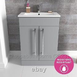 Edon Grey Bathroom Vanity Unit Basin 2 Door Storage 600mm Cabinet Furniture