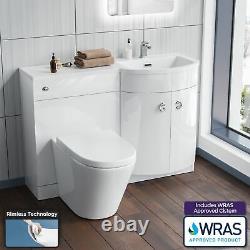 Elen Bathroom White P-Shape RH Basin Vanity Unit WC BTW Toilet 1100mm