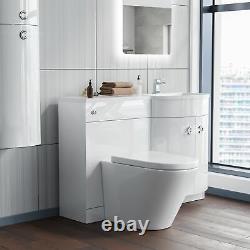 Elen Bathroom White P-Shape RH Basin Vanity Unit WC BTW Toilet 1100mm