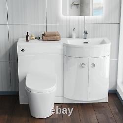 Elen Bathroom White P-Shape RH Basin Vanity Unit WC BTW Toilet 1100mm