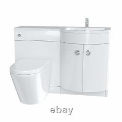 Elen Bathroom White P-Shape RH Basin Vanity Unit WC BTW Toilet 1100mm