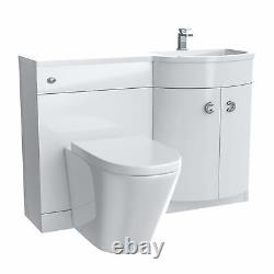 Elen Bathroom White P-Shape RH Basin Vanity Unit WC BTW Toilet 1100mm