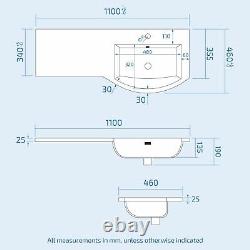 Elen Bathroom White P-Shape RH Basin Vanity Unit WC BTW Toilet 1100mm