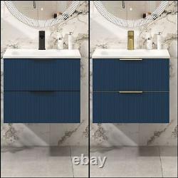 Evora Fluted Wall Hung Vanity Unit 2 Drawer with Stone Basin Multiple Size