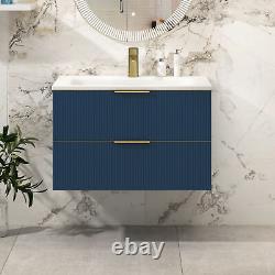 Evora Fluted Wall Hung Vanity Unit 2 Drawer with Stone Basin Multiple Size